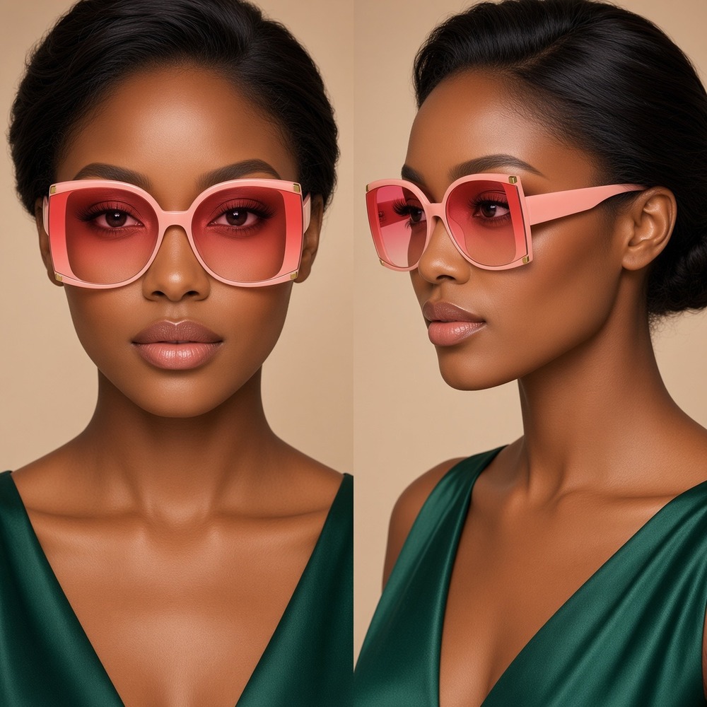 Women Sunglasses Pink‎ Frame Lens Fashion Designer Oversized Square Model Lentes